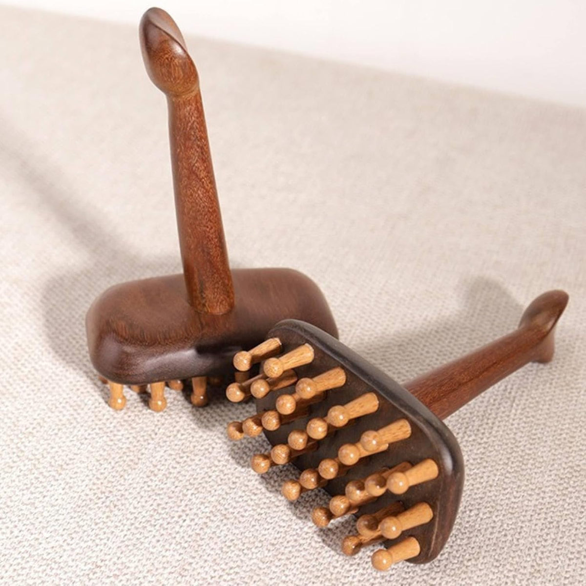 Large Wooden Meridian Massage Brush, Sandalwood, Long Handle