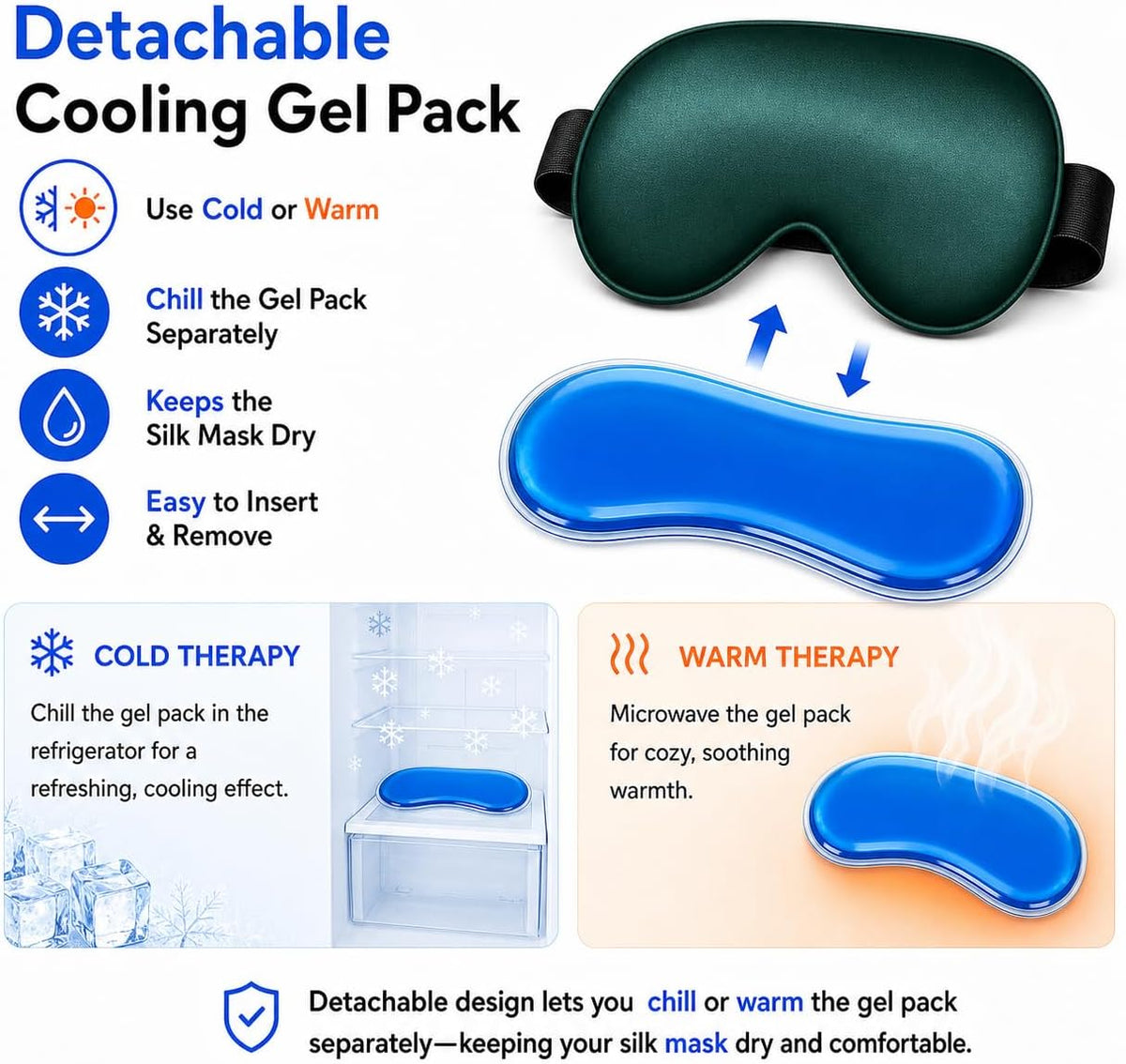 Cooling Sleep Mask with Mulberry Silk Surface & Removable Gel Pack