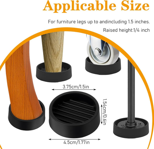 8 Pack Round Rubber Furniture Caster Cups, Non Slip Furniture Pads | 1.5 x 1.5" Furniture Gripper Anti Slide Floor Protector Rubber Furniture Feet for Bed Couch Table Chair Stoppers(Black)