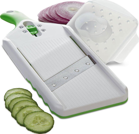 PrepSolutions Adjust-A-Slice Mandoline Slicer, Green – Adjustable Thickness, Perfect for Vegetables, Fruits, and More | Perfect for Vegetables, Fruits, and More, Includes Hand Guard and Non-Slip Base, Compact Space-Saving Design For Easy Storage