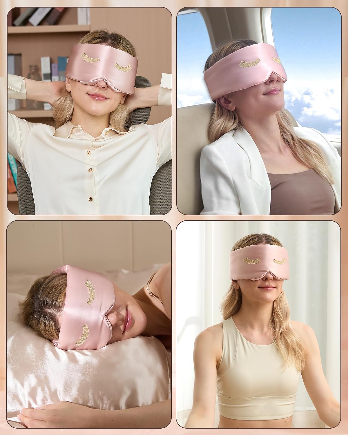 BeeVines Luxury Pure 100% Silk Sleep Mask for Women, 3D Contoured Eye Mask