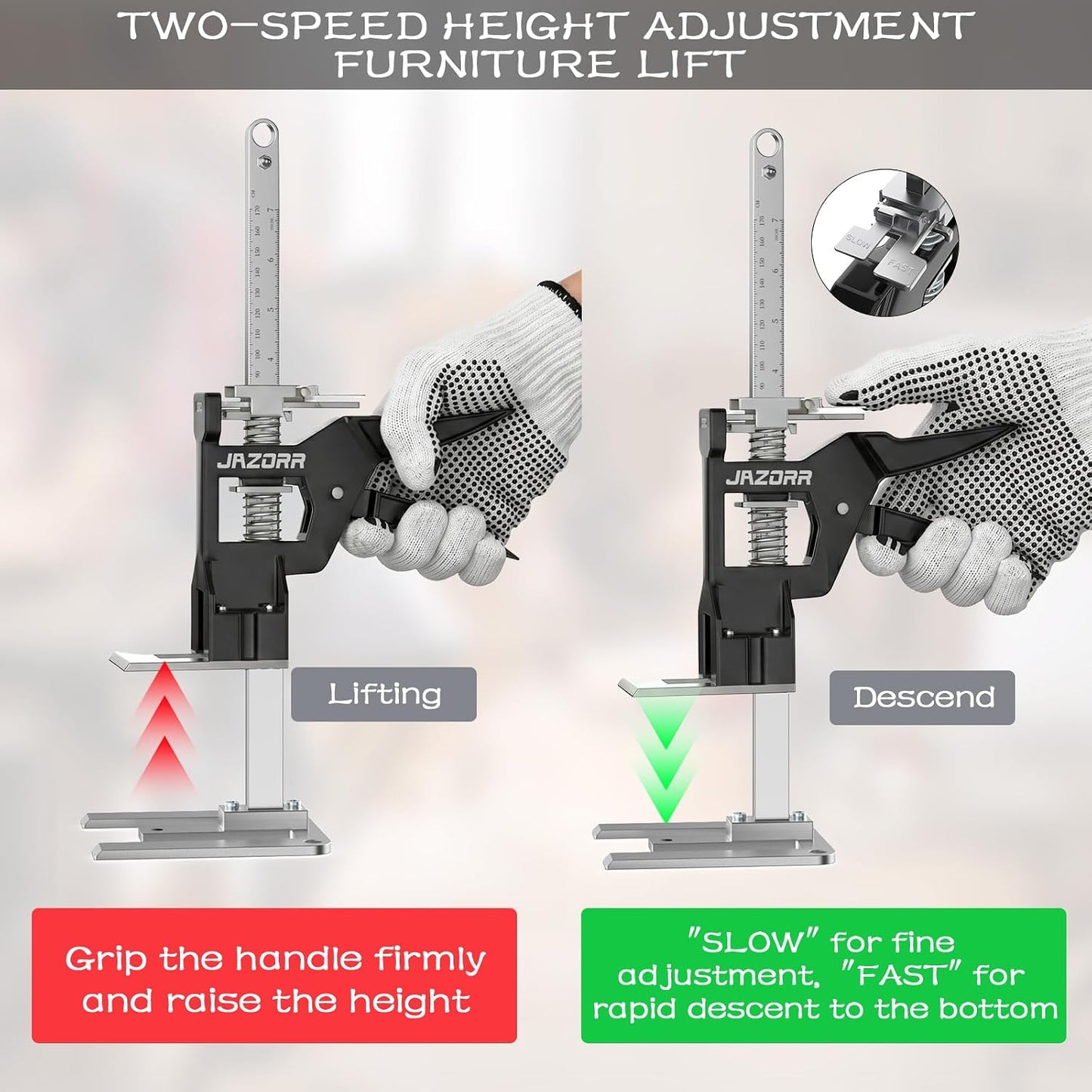 2Pcs Metal Labor Saving Arm Jack, Hand Furniture Lifter Tool, Furniture Jack, 440LBS Capacity Precise Control Slow/Fast Descent for Lifting Door Furniture, Window, Wall Tile Positioning