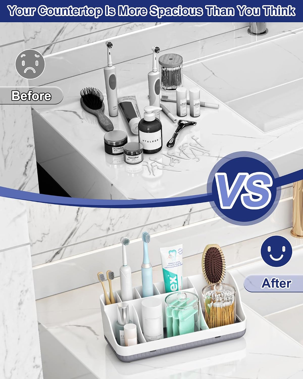 Bathroom Counter Organizer and Storage, 7 Slots Detachable Toothbrush Holders for Bathrooms, Anti-Slip Electric Toothbrush and Toothpaste Holder Countertop Vanity Organizer Accessories for Adults Kids