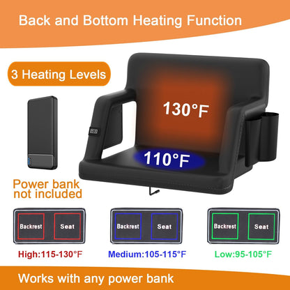 Heated Stadium Seats for Bleachers, Portable Reclining Stadium Chair with Back Support and Arm Support,3 Heating Level - Perfect for Outdoor Sports