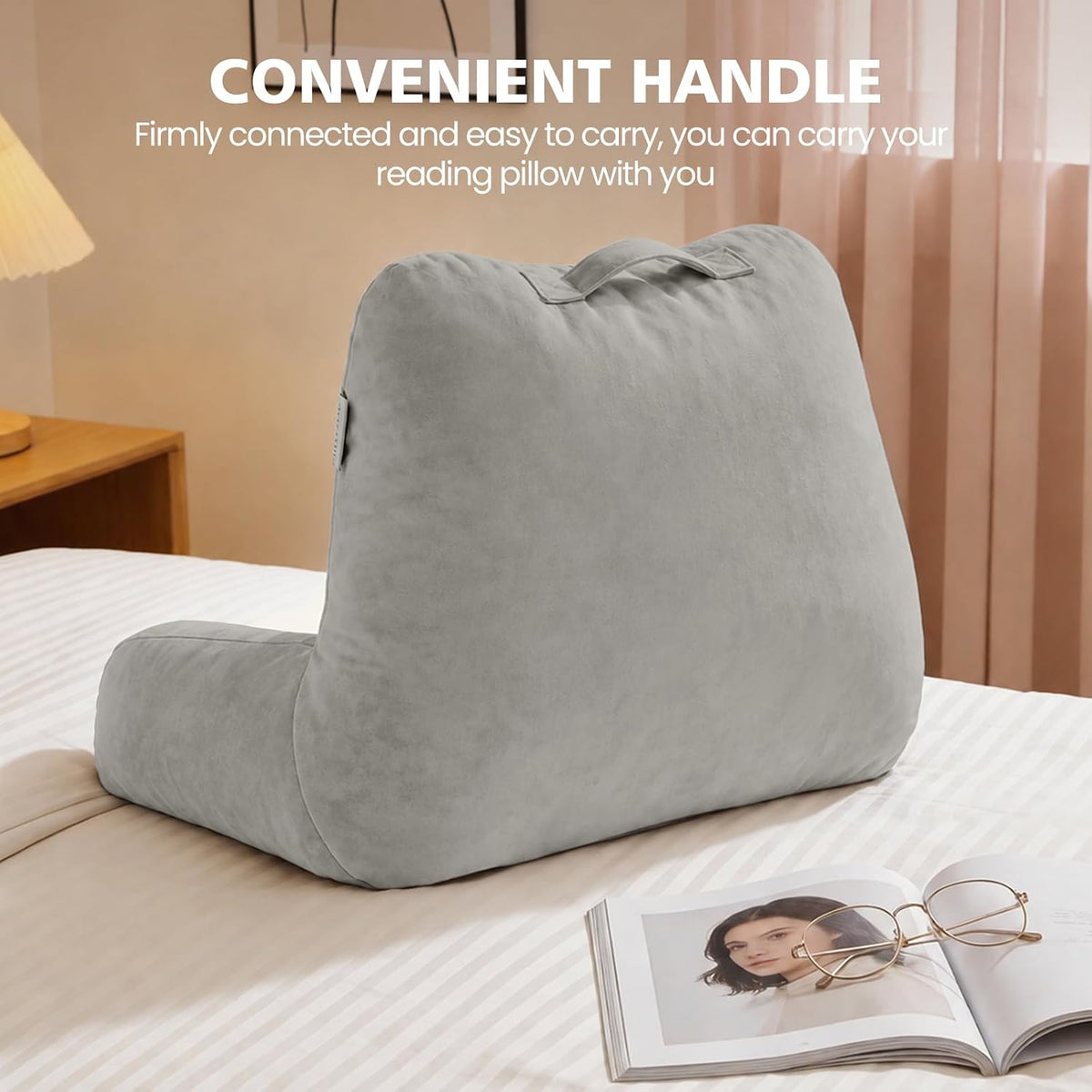 Reading Pillow with Adjustable Memory Foam,Adult Backrest with Arms, Back Pillow for Sitting in Bed with Washable Cover- Large, Gray