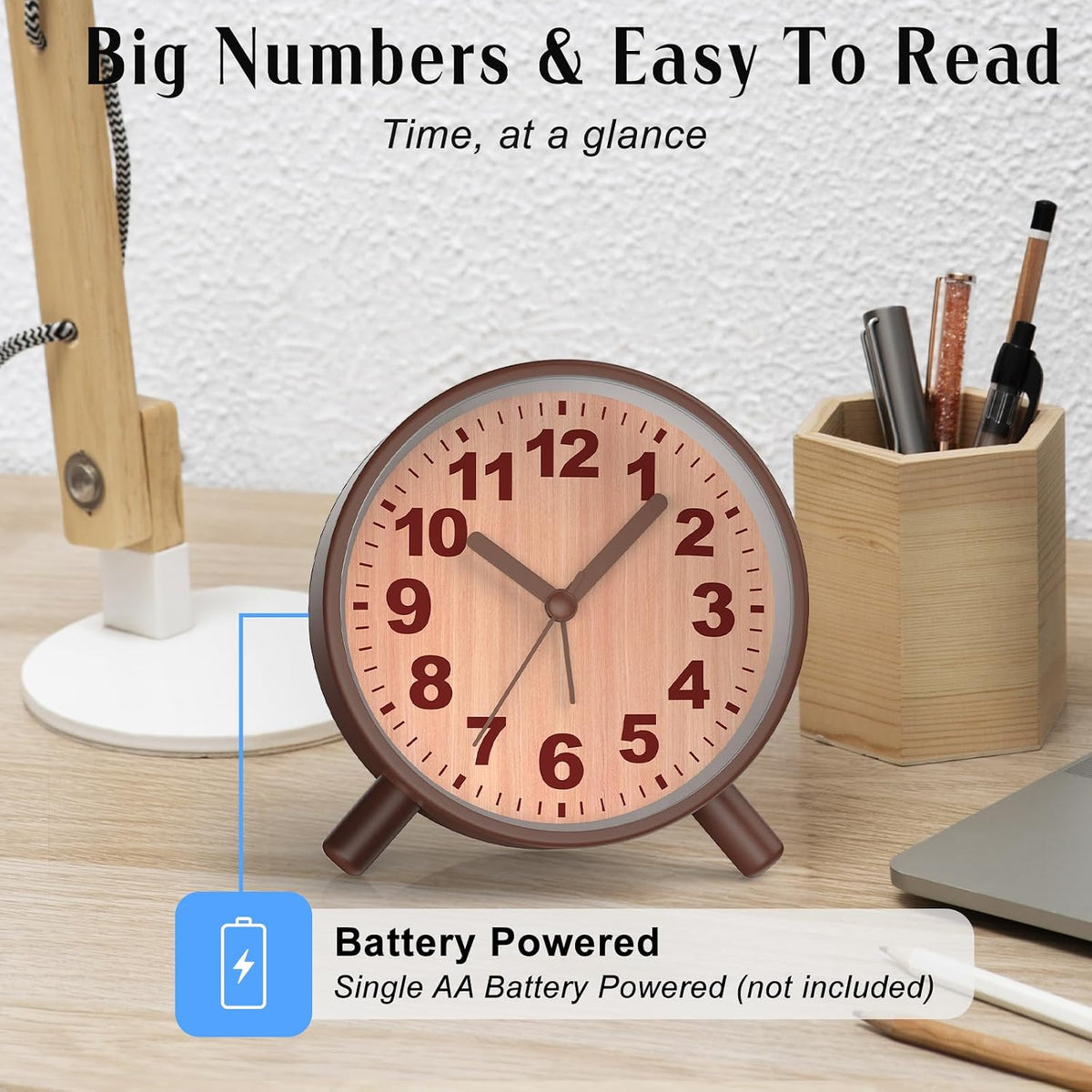 Analog Alarm Clock Night Ligh Battery Operated for Bedroom
