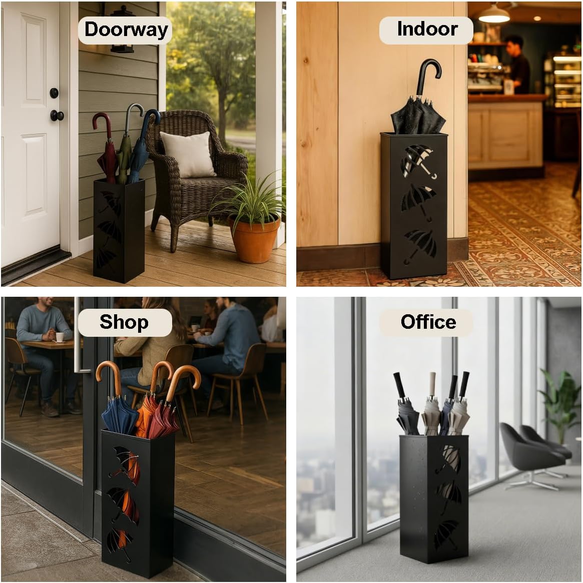 Okllen Metal Umbrella Holder, Square Umbrella Stand Rack for Entryway, 6.3" x 6.3" x 16.5", Black