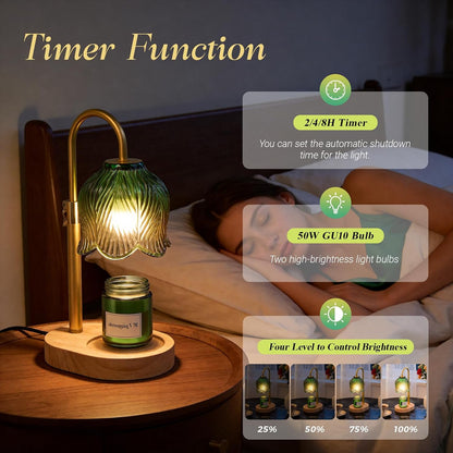 Flower Candle Warmer Lamp, Timer & 4-Level Dimmer, Adjustable Height | Flameless Electric Wax Warmer for Jar Candles, Includes 2 Bulbs, Pink, Home Decor Gift for Mom & Women, Housewarming