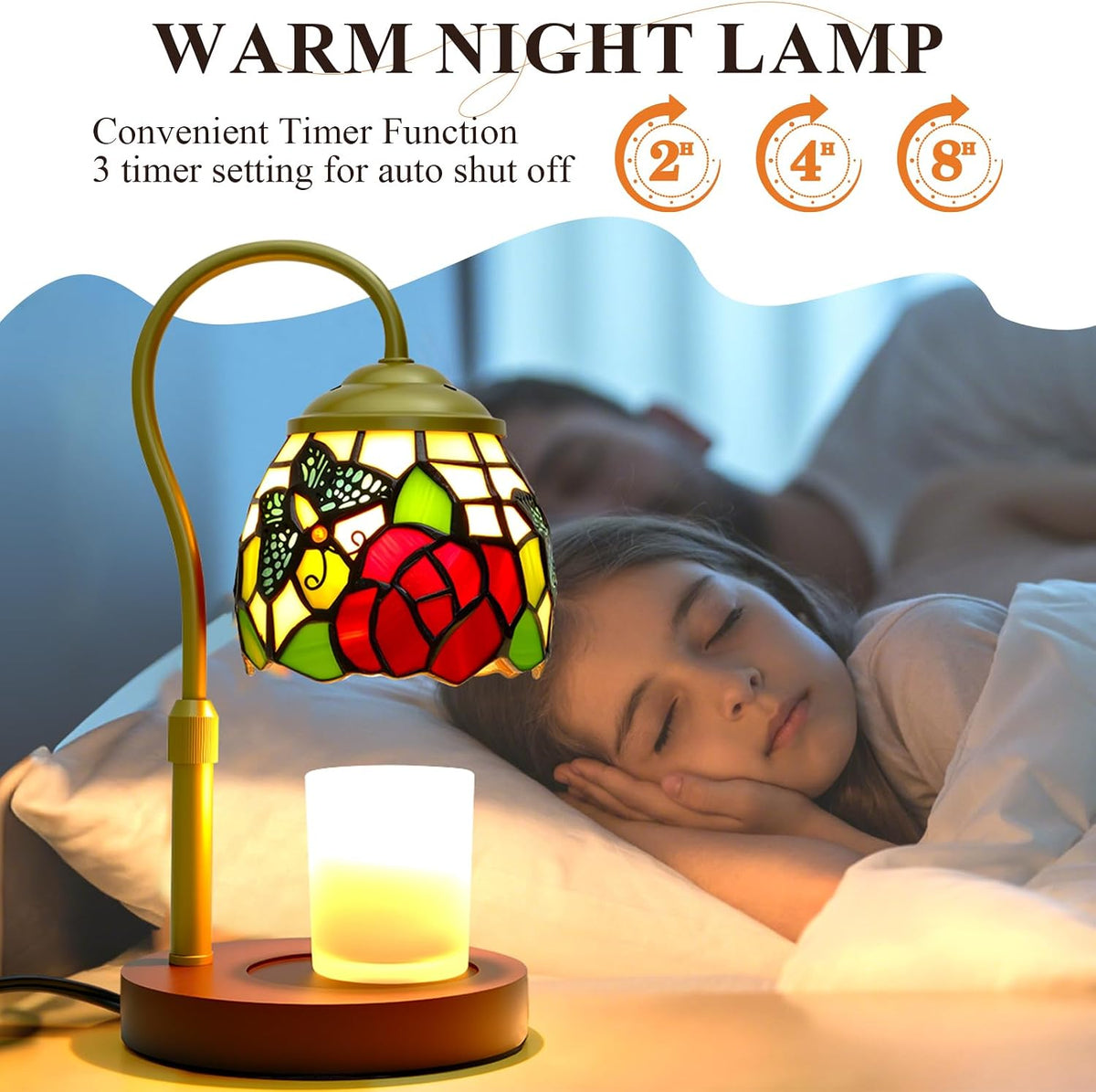 Candle Warmer Lamp - Electric Candle Lamps Timer Dimmer, Sunflower Tiffany Style Stained Glass Candle Warming Lamp Compatible with Jar Candles Valentine Birthday Gifts for Mom Friend Wax Melt Warmer