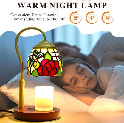 Candle Warmer Lamp - Electric Candle Lamps Timer Dimmer, Sunflower Tiffany Style Stained Glass Candle Warming Lamp Compatible with Jar Candles Valentine Birthday Gifts for Mom Friend Wax Melt Warmer