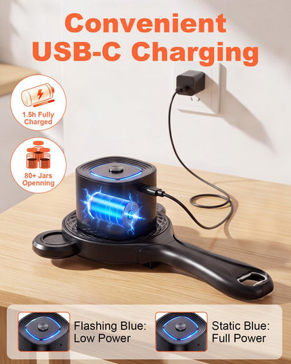Electric Jar Opener with Non-Slip Grip for Seniors with Arthritis | 2-in-1 Automatic Jar & Bottle Opener Rechargeable, Easy Twist Off Lid Opener for Beer, Jar, Fits 1''-3.5'' Cap