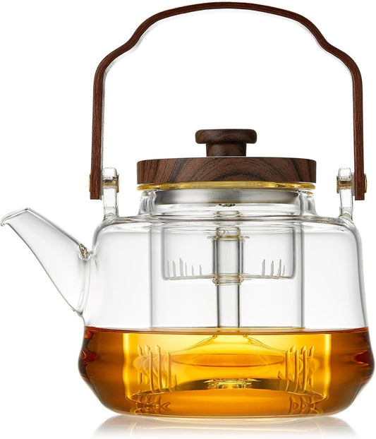Glass Teapot with 2 Infusers, Heat Borosilicate Glass, Stovetop Safe Tea Kettle, Glass Tea Pot with Infuser and Lid for Loose Tea, 1090ml/36.9oz
