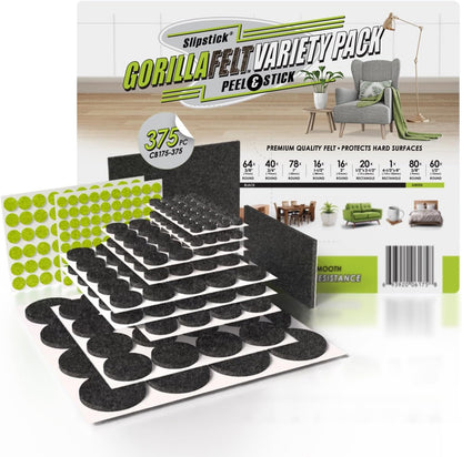 Slipstick Gorilla Felt Furniture Pads (189 Piece Variety Pack) Premium Furniture Pads & Chair Leg Floor Protectors for Hardwood Floors & Hard Surfaces