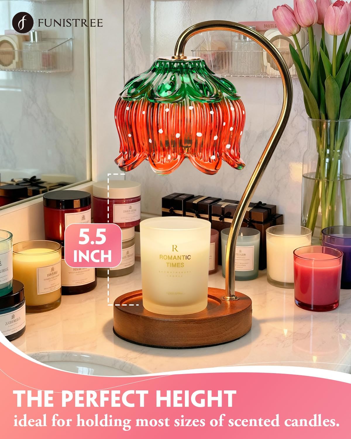 Funistree Flower Candle Warmer Lamp with Timer, Dimmable Candle Lamp Warmer, Christmas Birthday Gifts for Women Mom Her, Housewarming Home Decor, Lotus Wax Warmer for Yankee Candles - Lily Amber