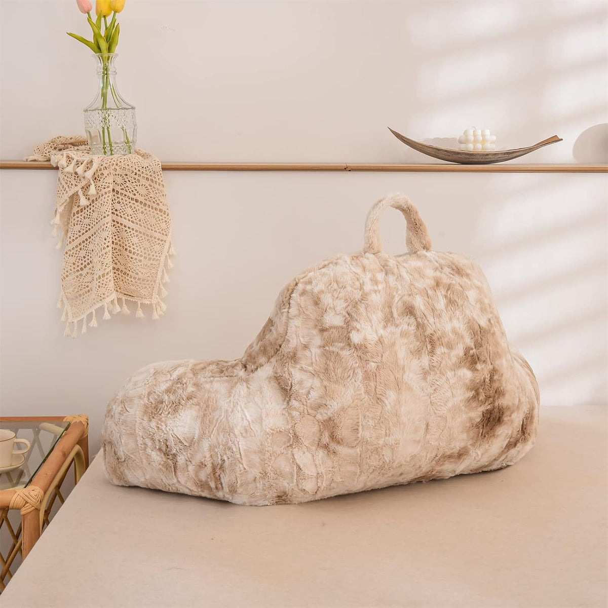 A Nice Night Ivory Reading Pillow, 18.5" Bed Wedge Pillows with Arms