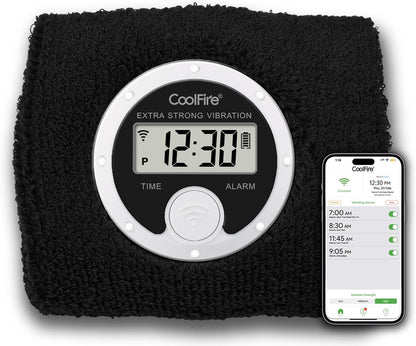 Coolfire - Vibrating Alarm Clock Sweatband, Silent Wake Yourself Up Wristband Vibrating Alarm Watch for Couples, Students, Easy to Set on User-Friendly App, Hearing Impaired, USB Chargeable