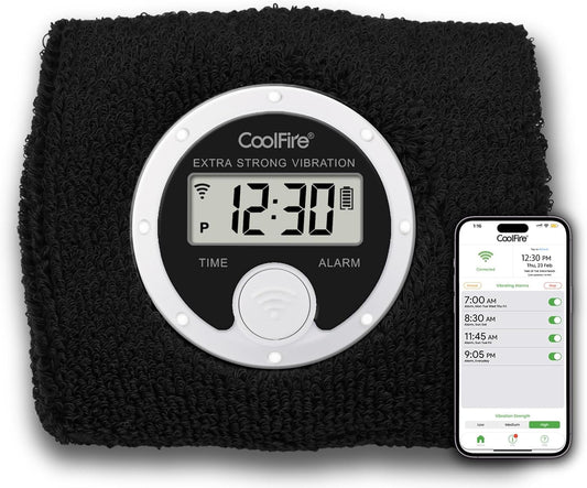 Coolfire - Vibrating Alarm Clock Sweatband, Silent Wake Yourself Up Wristband Vibrating Alarm Watch for Couples, Students, Easy to Set on User-Friendly App, Hearing Impaired, USB Chargeable