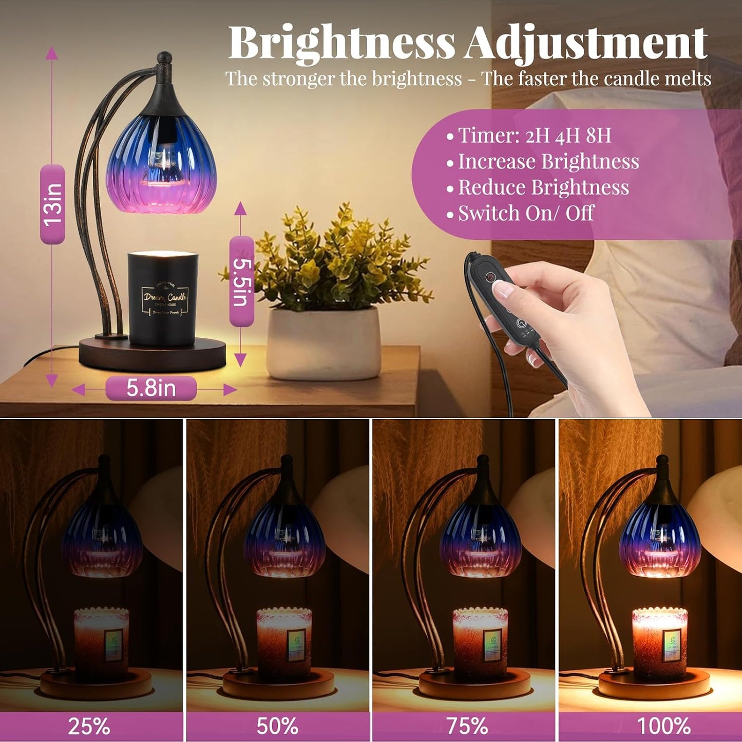 Candle Warmer Lamp with Timer and Dimmer - Electric Melter for Scented Jar Candles - Housewarming, New Home Decor
