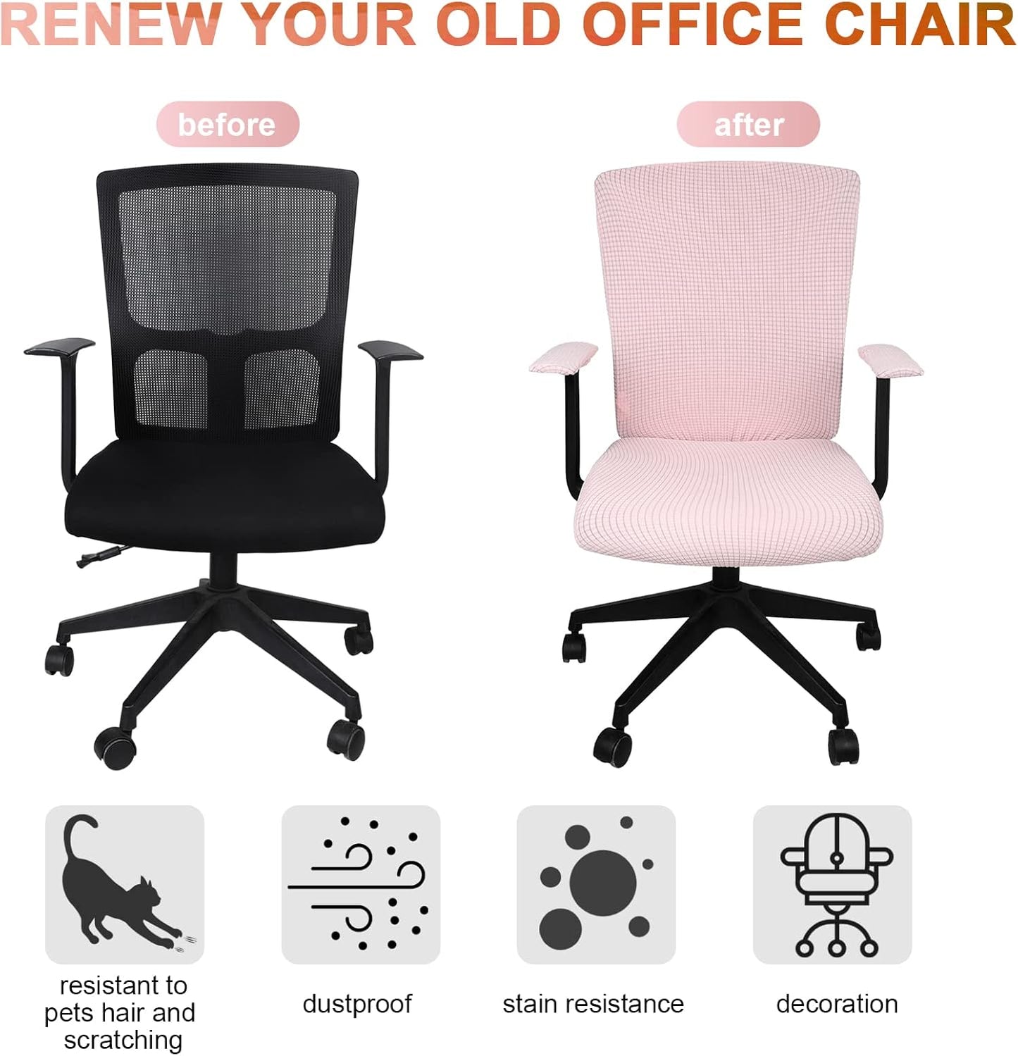 Tallew 4 Pcs Office Chair Covers Set Computer Universal Protective Stretchable Chair Seat Covers Desk Armrest Slipcovers Pads Office Cushion Backrest for Rotating (XL,Silver Gray)