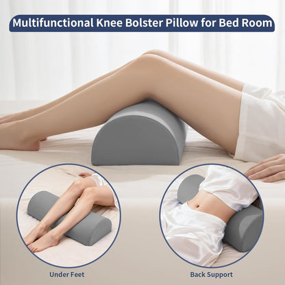 Knee Pillow for Back Sleeping - Half Moon Bolster Pillow for Legs - Cooling Under Knee Pillow for Sleeping on Back, Leg Support, Foot Elevation (Misty Blue)