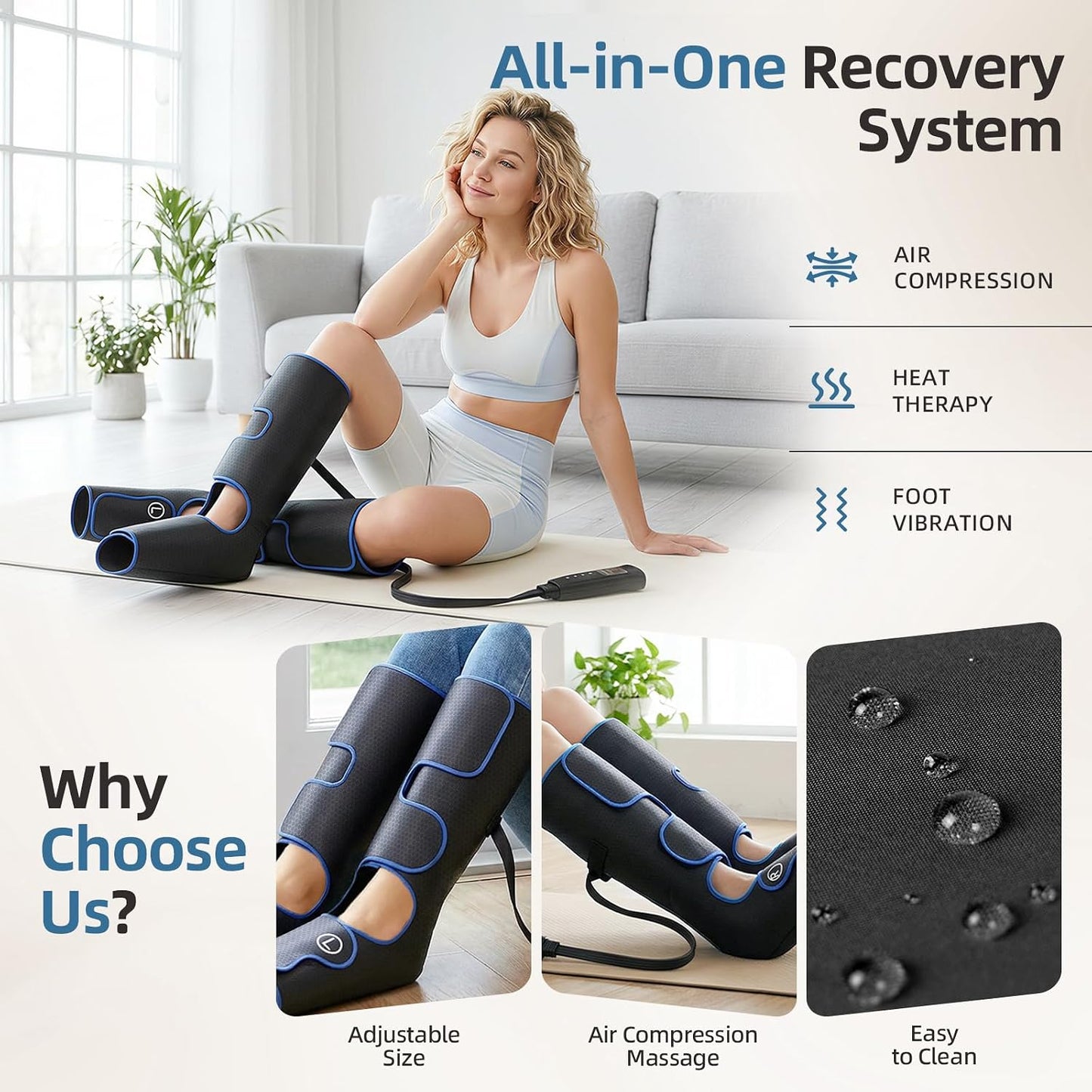 MEKZU Air Compression Leg Massager with Heat, 6 Massage Modes, Foot Boots | Circulation and Pain Relief, 3 Vibration Settings, Compression Leg Wraps for Daily Relaxation, Seniors and Adults
