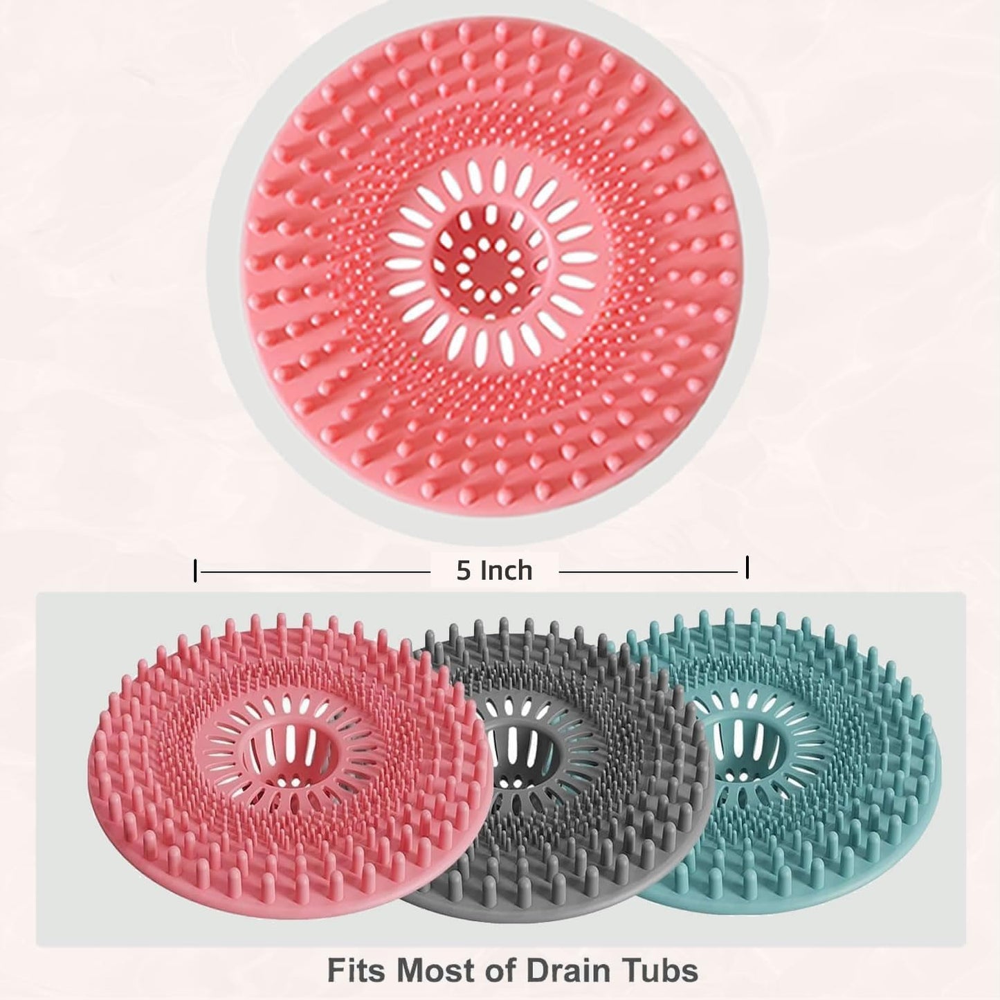 Silicone Hair Catcher for Shower Drain & Bathtub – 3 Pack (Grey/Blue/Pink) | Anti-Clog Drain Strainer with Strong Suction, Drain Cover Bathroom Tub, Sink Floor Pet Hair Stopper Trap Protector, Patented
