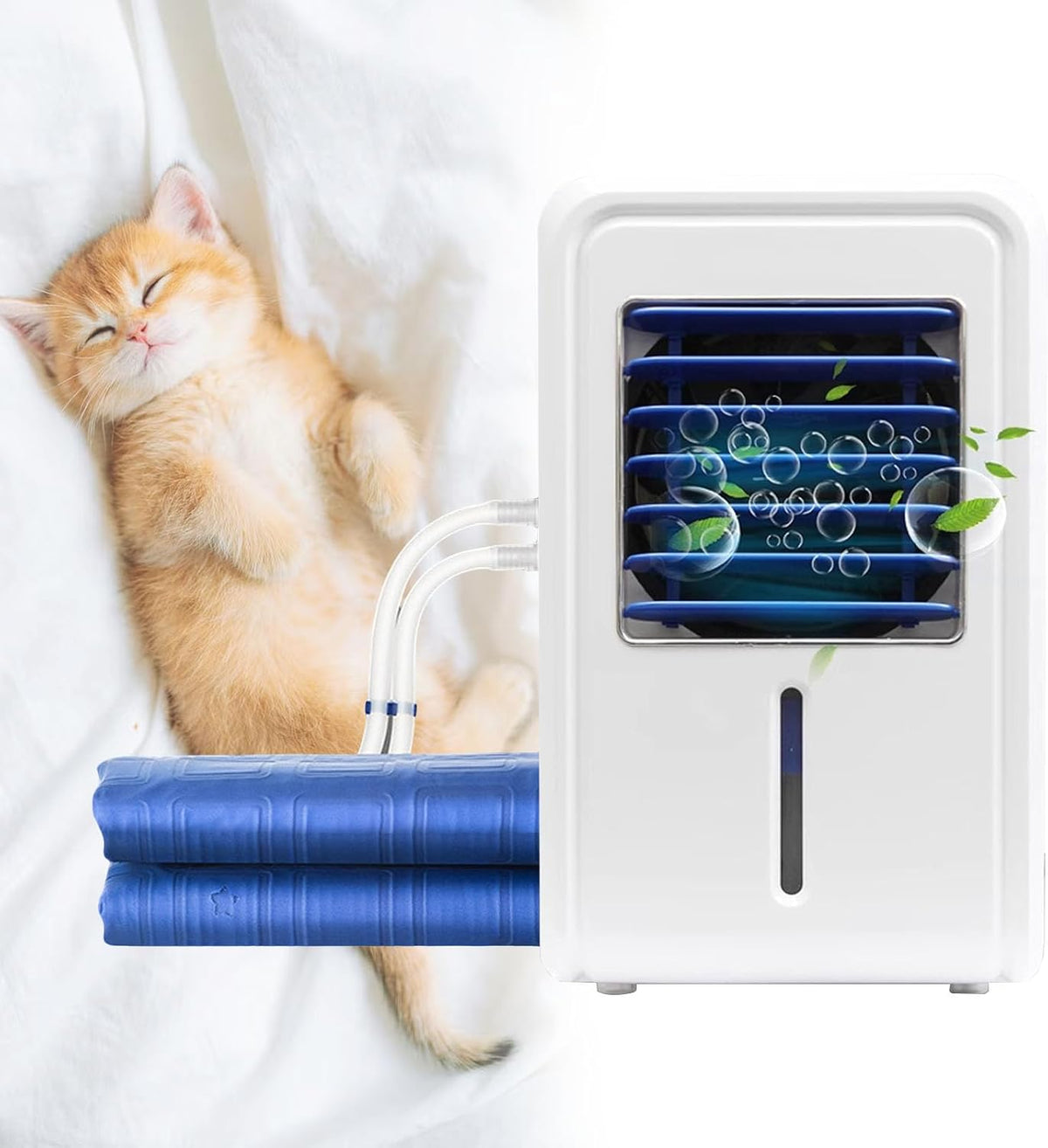 Portable Bed Cooling System Fan - 4 Wind Speed & Maximum Fan Speed 2500 rpm - Electric Water-Cooled Mattress, for/Bedroom/Desk/Room/Tabletop (Black, Double)