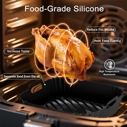 Air Fryer Silicone Liners 2 Pack, Reusable Square Air fryer Basket Liners, 4-6Qt Silicone Baking Tray for Instant Air fryer, Oven Microwave Pot Accessories, Food Grade Kitchen Gadgets