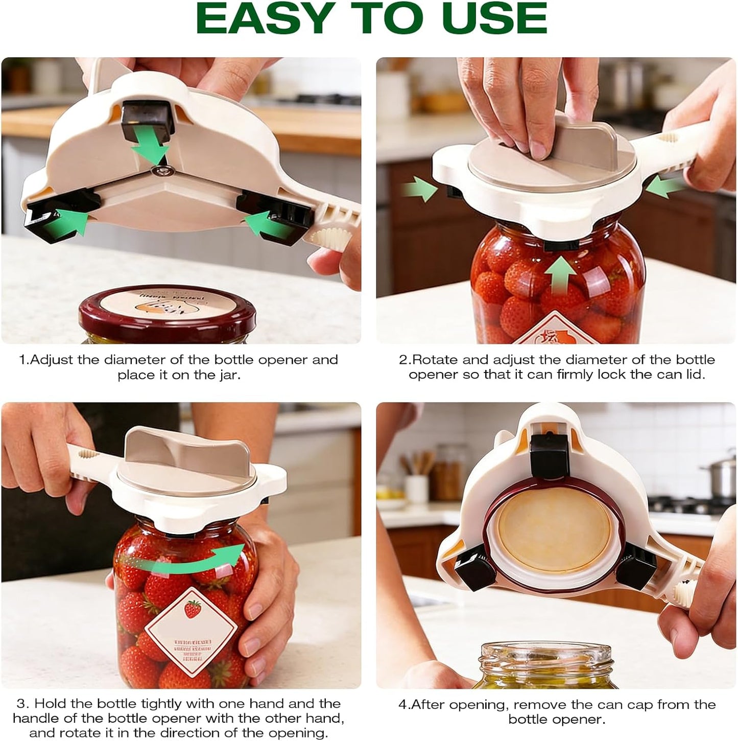 RAIN SPIRIT Adjustable Jar Opener for Seniors & Weak Hands,Bottle Cap | Opener Ergonomic Manual for Small to Large Lids (1"-3.5") – Multifunction Kitchen Tool for Arthritic Hands, Beer, Jars