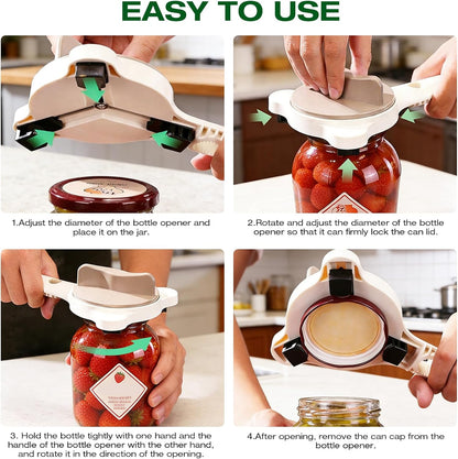 RAIN SPIRIT Adjustable Jar Opener for Seniors & Weak Hands,Bottle Cap | Opener Ergonomic Manual for Small to Large Lids (1"-3.5") – Multifunction Kitchen Tool for Arthritic Hands, Beer, Jars