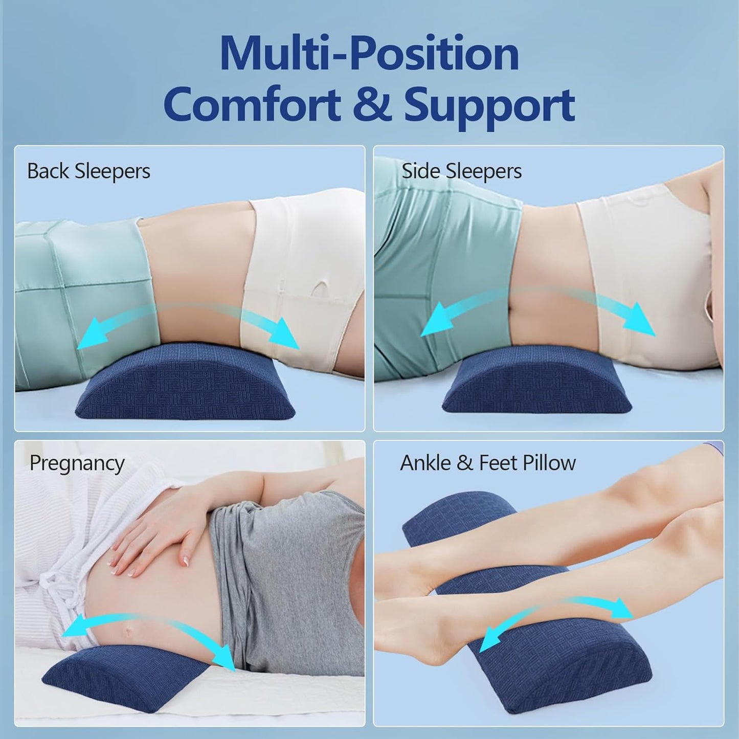 Cozyhealth - 2.95" H*18.7" L - Soft Small Lumbar Pillow for Sleeping, Memory Foam Back Lumbar Support Cushion for Lower Back Pain Relief Bed Waist Sleep Support Pillow for Side, Back (White, Small)