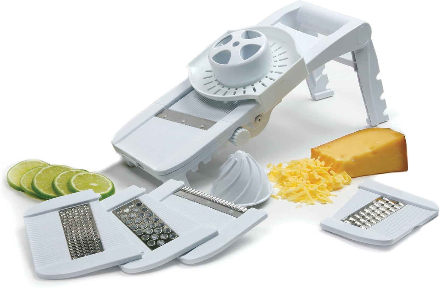 Norpro Deluxe Mandoline Slicer, Grater, Shredder, Julienne and Juicer w/ Safety Guard White