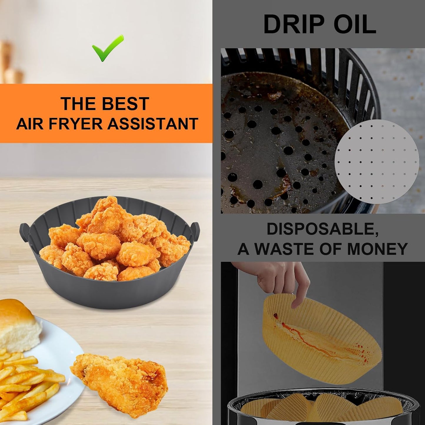 3Pcs Round Silicone Air Fryer Liners Reusable for 1-2qt Air Fryers | Food-grade Silicone, Fit for Small Air Fryers, Cost-Effective, Non-Stick Air Fryer, Convenient Side Handles for 2qt Air Frye