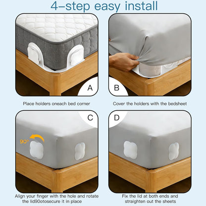 Sheet Holders Bed Sheet Grippers - Fitted Sheet Holder for Corners Keep Sheets Firm & Tight Fit All Sheet Sizes Sheet Straps Clips Easy Installation