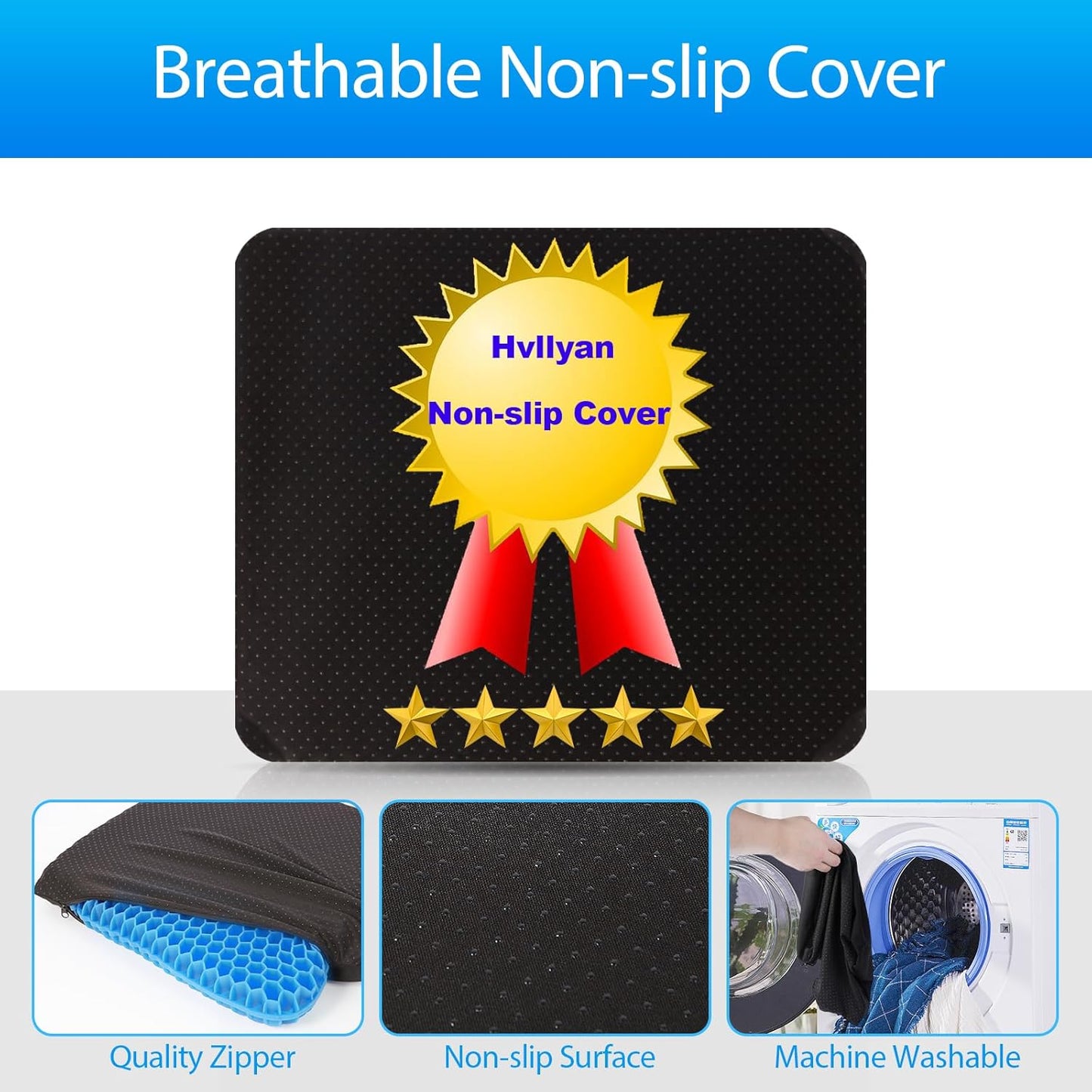 Gel Seat Cushion for Long Sitting, (Thick & Large) Cushion for Wheelchair | Gel Cushion for Office Chair, Soft & Breathable, Chair Cushion, Gel Car Seat Cushion for Hip Pain (Blue Cushion+Black Cover)