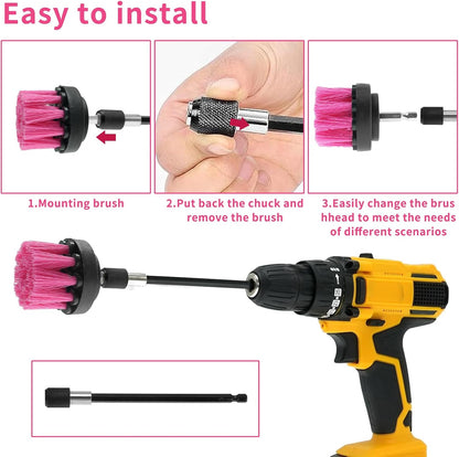 8 Pcs Drill Brush Attachment Set - Power Scrub Brush Kit | Brush Drill with Extend Long Attachmen - All Purpose Household Cleaning Brushes for Car, Grout, Floor, Tub, Bathroom