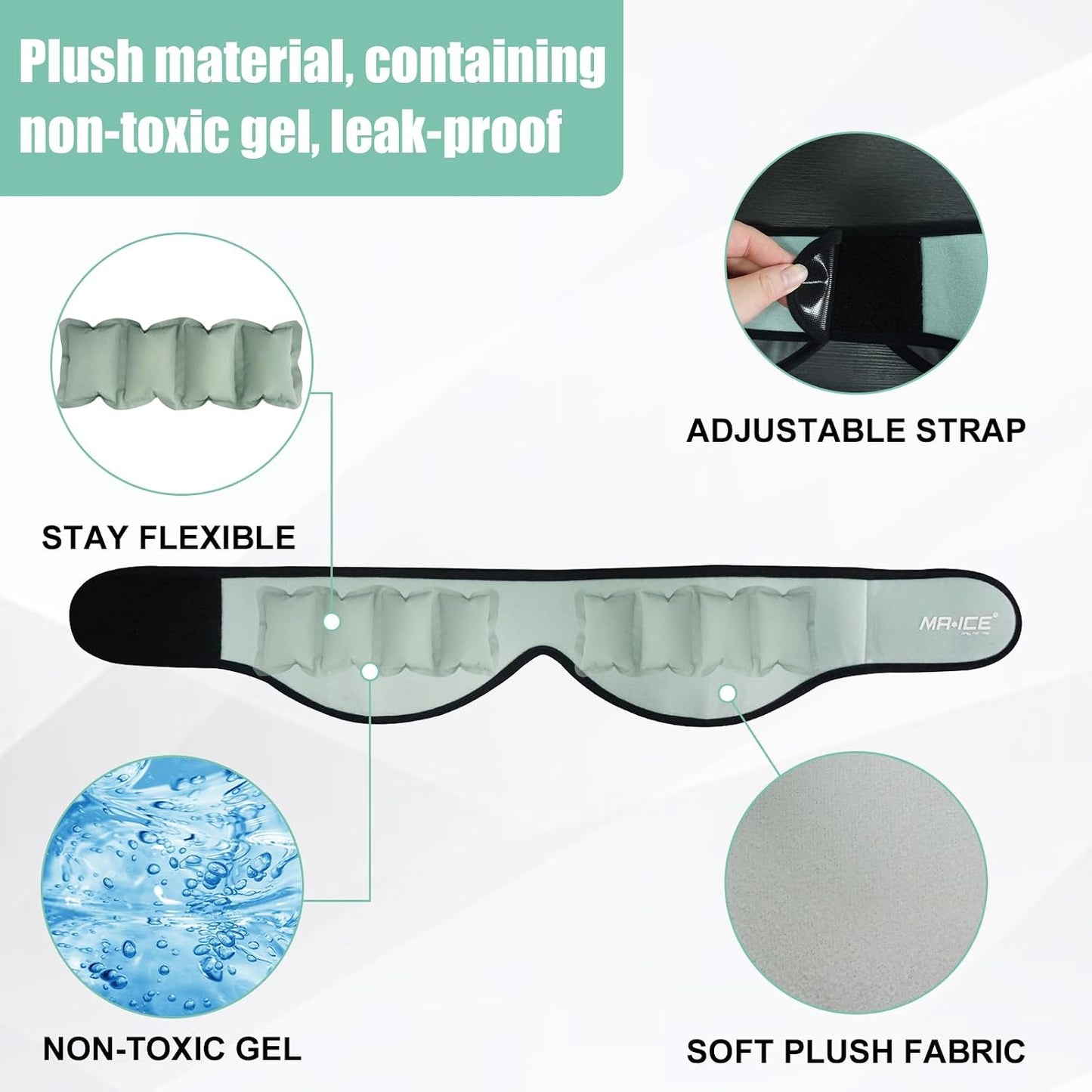 Wisdom Teeth Ice Pack Head Wrap for TMJ Pain Relief, Oral Surgery Recovery, Face & Jaw - Reusable Hot & Cold Therapy with 4 Gel Packs for Dental Implant, Tooth Extraction, Swelling（Pea Green）
