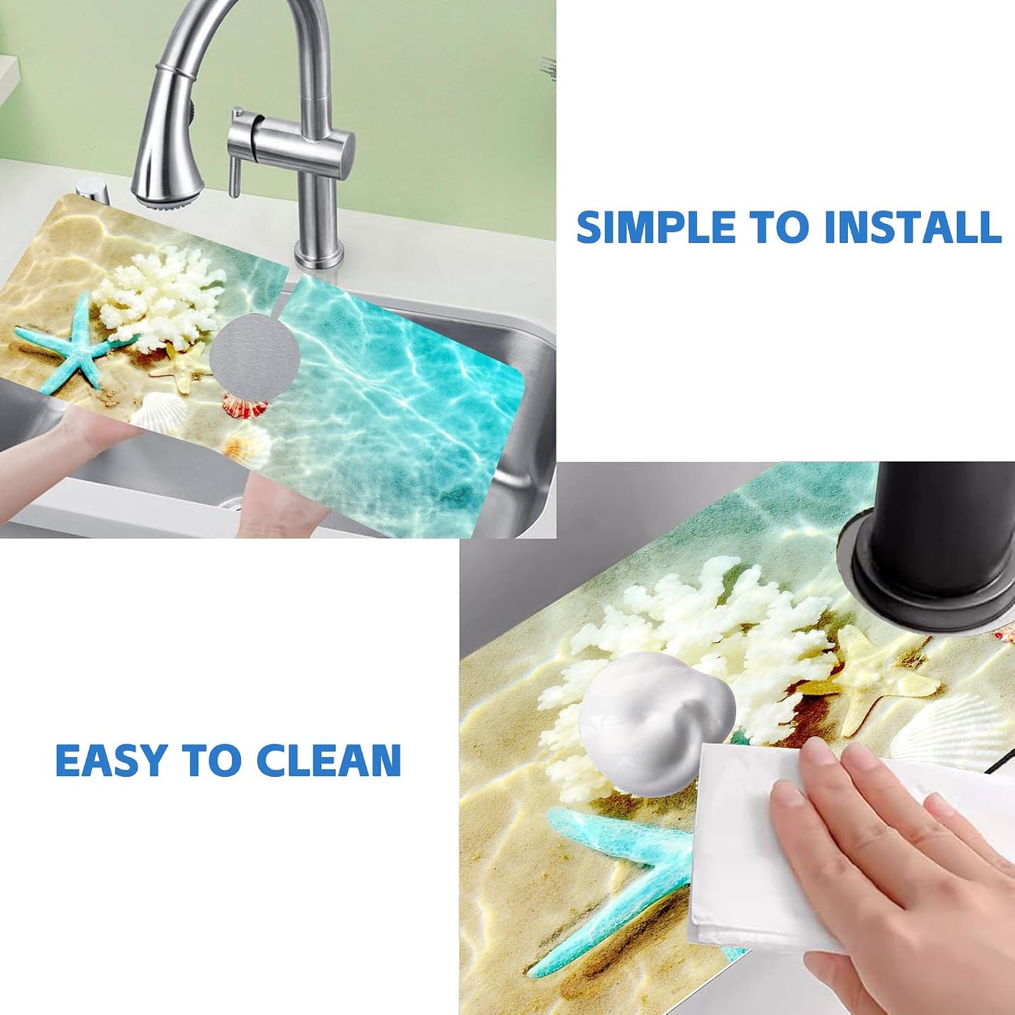 Abstract Watercolor Leaves Sink Faucet Absorbing Mat Sink Splash Guard Faucet Mat Draining Mat Fast Drying Sink Protectors for Kitchen and Bathroom 5.5"×15"