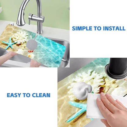 Abstract Watercolor Leaves Sink Faucet Absorbing Mat Sink Splash Guard Faucet Mat Draining Mat Fast Drying Sink Protectors for Kitchen and Bathroom 5.5"×15"