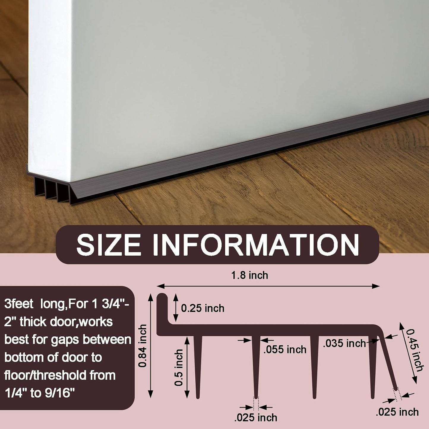2 Pcs 3 Feet Brown Vinyl Door Bottom Adjustable Weatherstrip Door Bottom with Drip Cap Weatherproof Under Doors Seal for Gaps from 1/4'' to 9/16'' for 1 3/4'' to 2'' Thick Doors