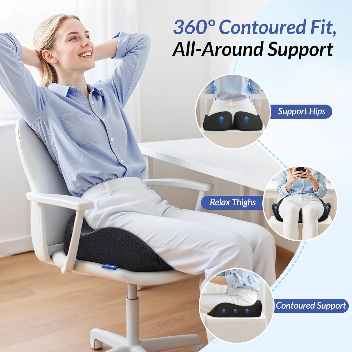 ZIKEE Contoured Ergonomic Seat Cushion for Effective Pain Relief, Non-Slip | Office Chair Cushion for Sciatica, Back, Tailbone Pain Relief, High-Density Memory Foam Car Seat Cushion for Sitting Comfort