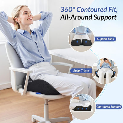 ZIKEE Contoured Ergonomic Seat Cushion for Effective Pain Relief, Non-Slip | Office Chair Cushion for Sciatica, Back, Tailbone Pain Relief, High-Density Memory Foam Car Seat Cushion for Sitting Comfort