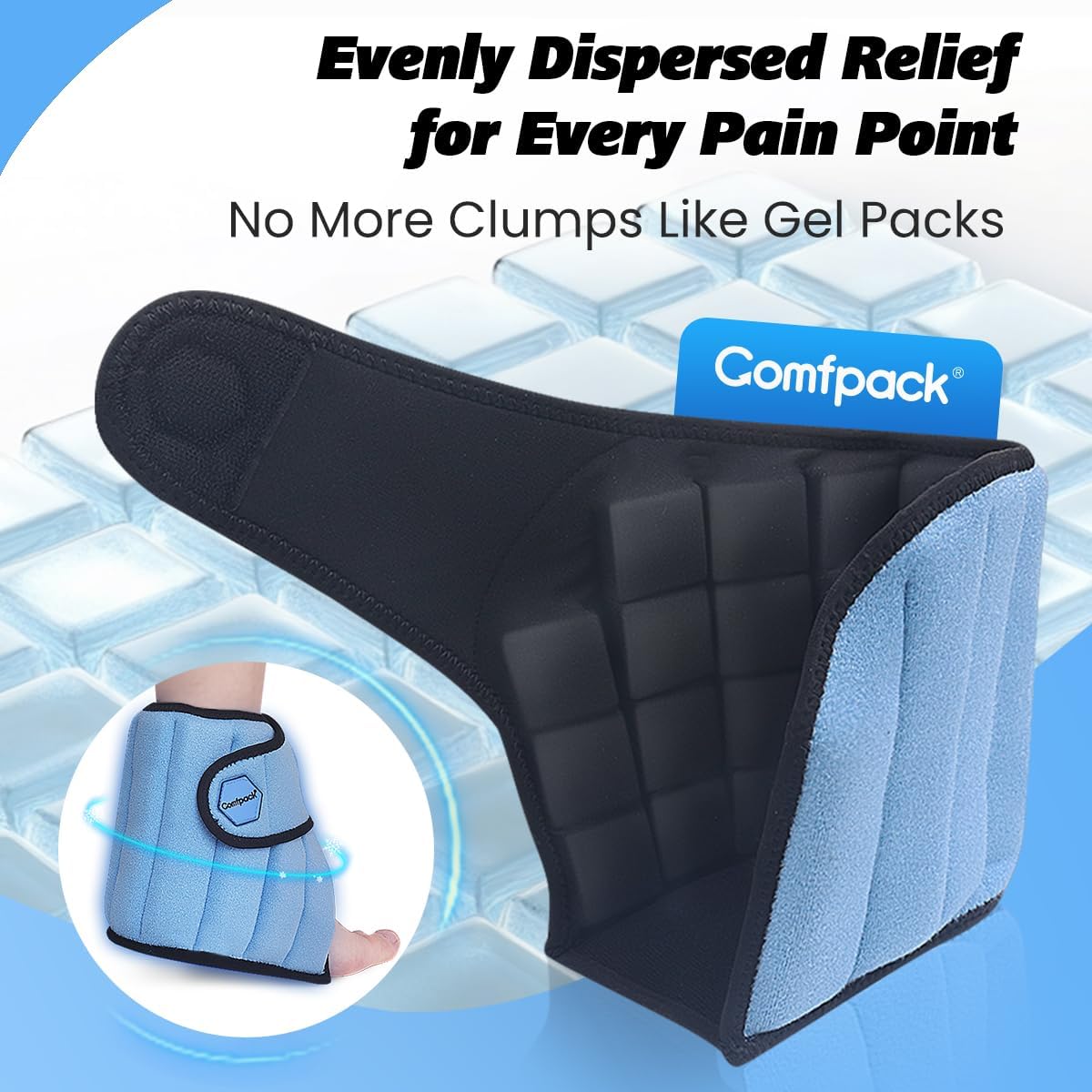 Comfpack Ankle Foot Ice Pack Wrap,2 Hours Cold for Plantar Fasciitis Relief | Large Coverage for Feet Pain Relief, Reusable Ice Boot for Injuries, Sprained Ankle, Swelling, Achilles Tendonitis, Surgery