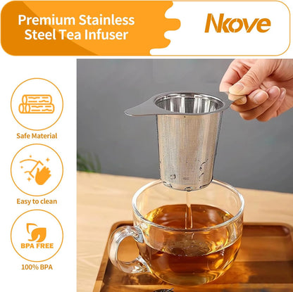NKOVE Stainless Steel Tea Infuser, Loose Leaf Tea Strainer, Fine Mesh | Universal Tea Filter for Teapot Cup Mug, Reusable Tea Steeper Basket with Fine Mesh, Stainless Steel Infuser