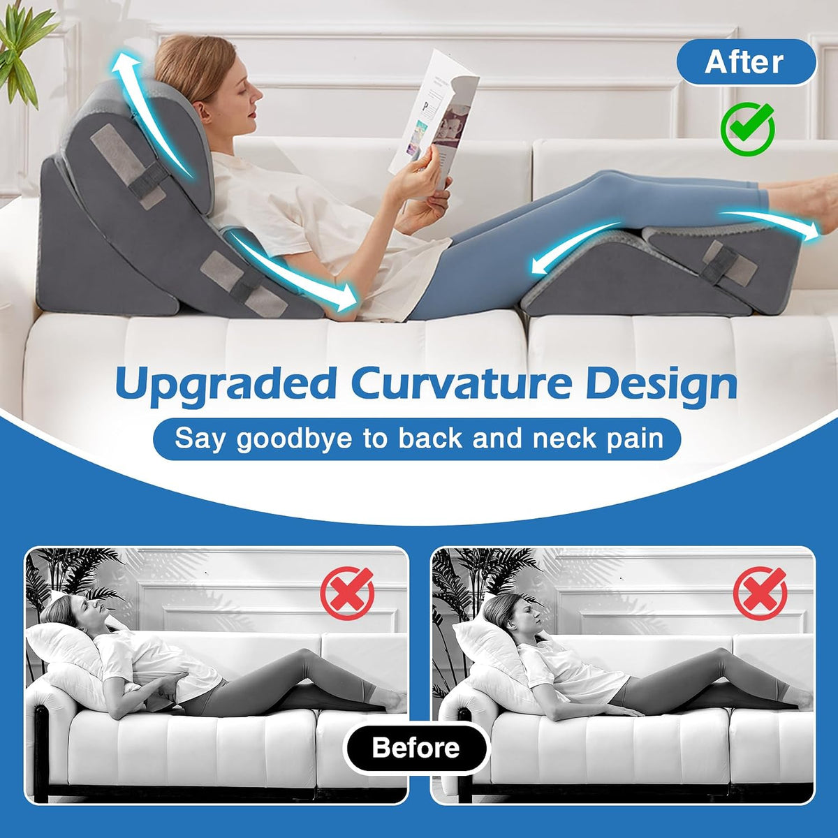 Ahpmeoa 6PCS Wedge Pillow Set for After Surgery, Sit Up Pillow, White