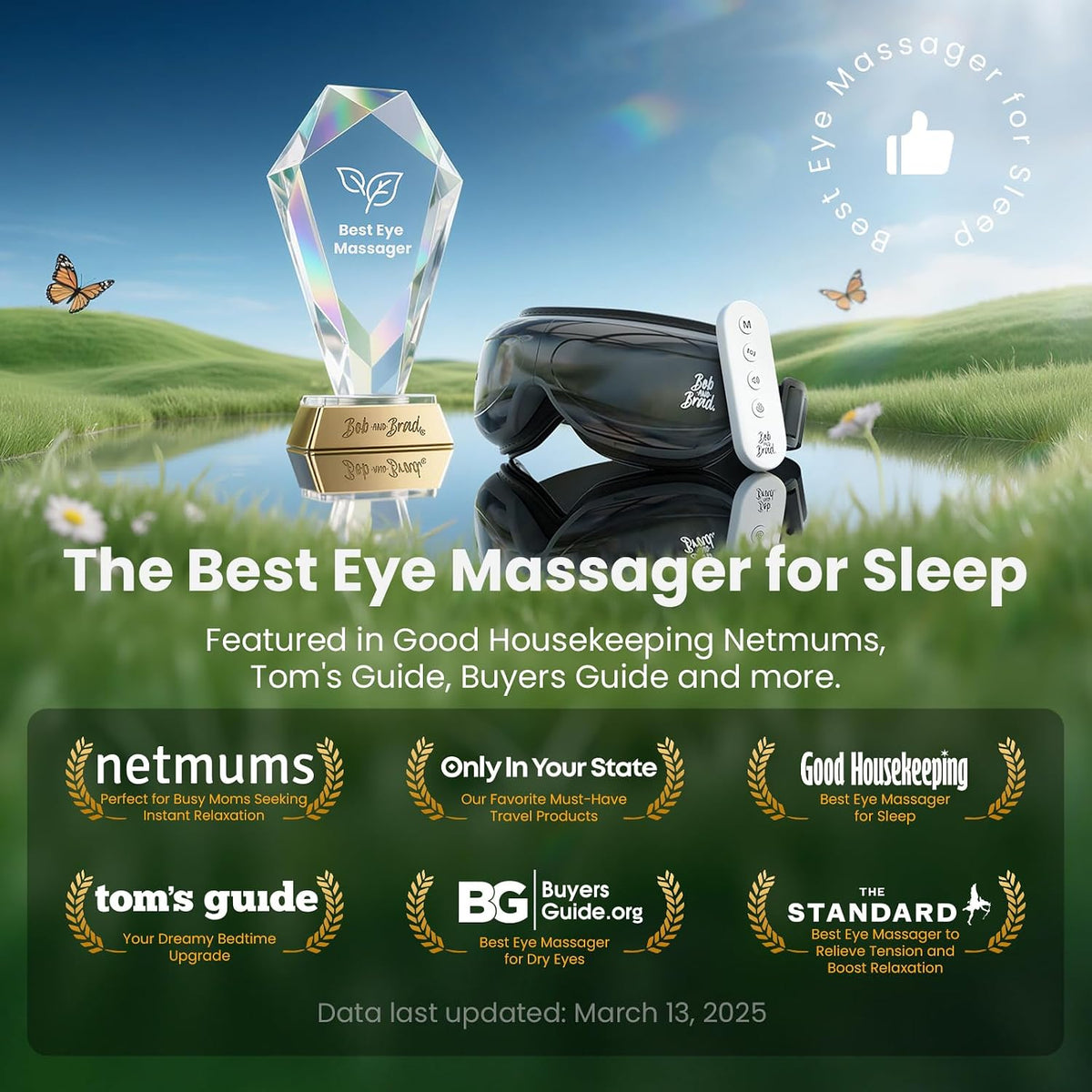 BOB AND BRAD Eye Massager with Heat FSA Eligible HSA, Birthday Gifts for Women Men Mom, Heated Eye Mask for Migraines with Music, Smart Migraine Massager for Dry Eyes Relief & Improve Sleep