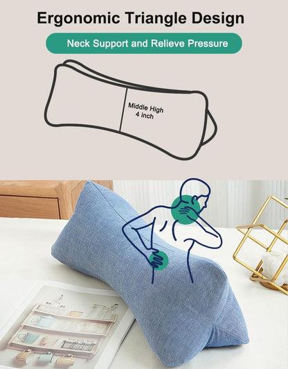 Cervical Buckwheat Neck Roll Pillow for Pain Relief, Firm Neck Support Bolster for Back Sleepers, Washable Cover, Ideal for Office Lunch Break, Blue 15 X 5 Inches