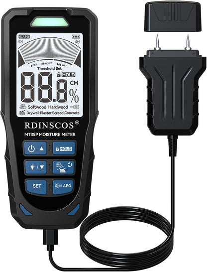 Pinless Moisture Meter for Wall,Floor – Digital Moisture Tester | With 3-Color LCD Display, Audible Alarm & HOLD Function, Ideal for Home Inspections