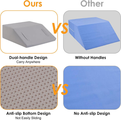 Ruqmuis Leg Elevation Pillow for After Surgery, 10inch Foam Leg Elevating Pillow for Swelling and Blood Circulation, Leg Wedge Pillow for Sleeping, Knee Pillow for Knee Hip Ankle Pain Relief, Velvet