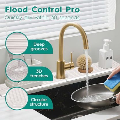 24 Inch Inch Stone Faucet Mat for Kitchen Sink, Dark Grey | Sink Splash Guard, Water Absorbing Stone Tray, Super Absorbent, Diatomite Drain Protector，for Kitchen Bathroom Counter